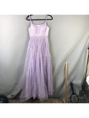 Fairy Dress Womens M Purple Lace Sequin A Line Maxi Formal Evening Prom Princess